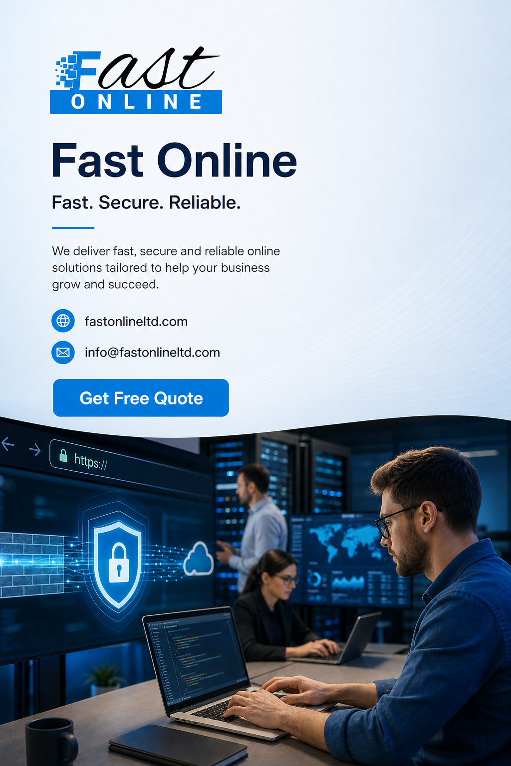 Modern office workspace with a developer using a laptop, representing website security best practices and secure website development.