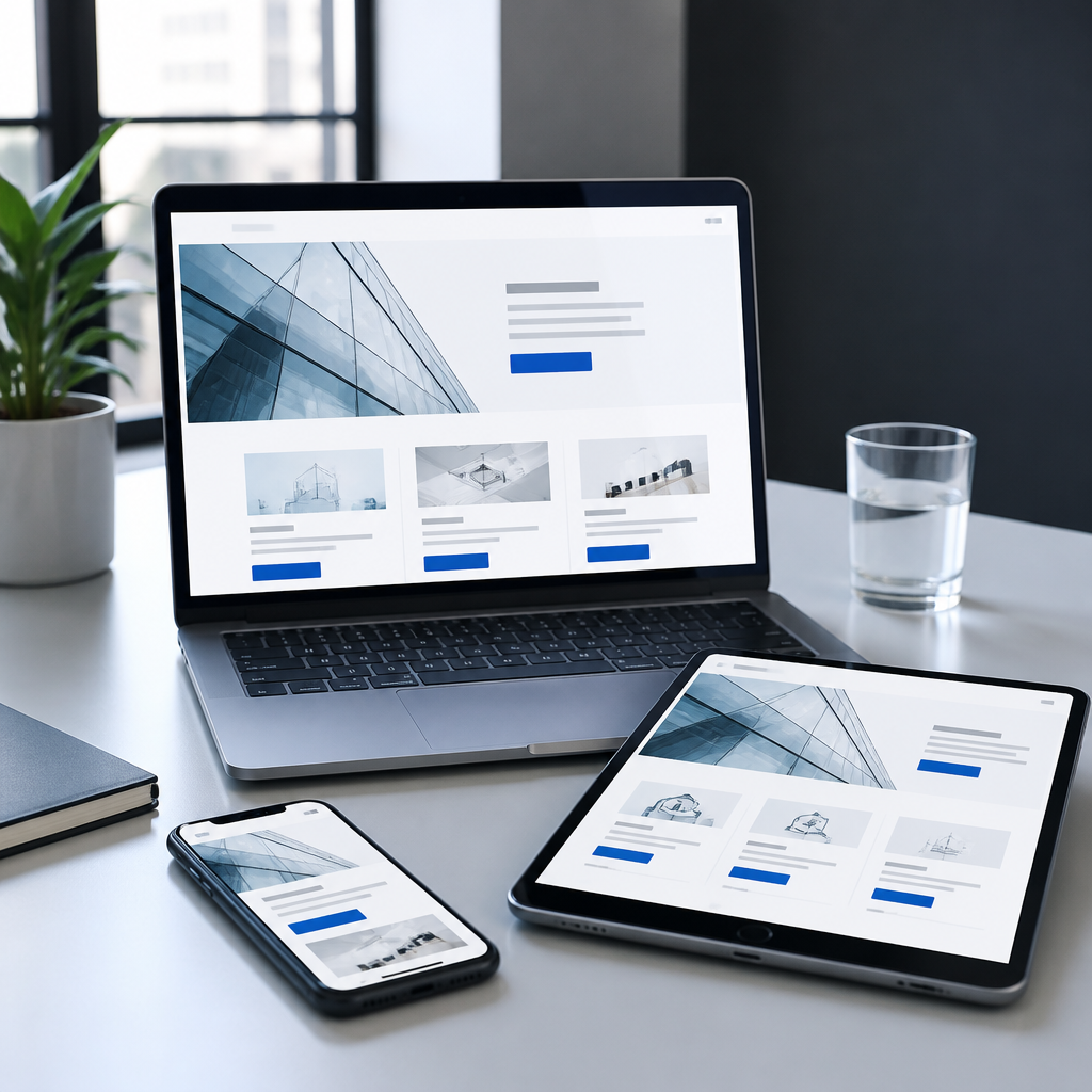 Mobile-friendly website design displayed across laptop, tablet and smartphone screens