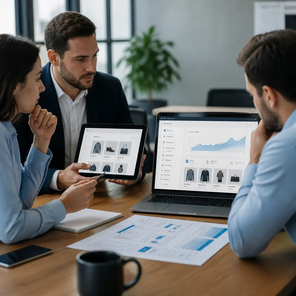 Ecommerce website development planning on a laptop and tablet
