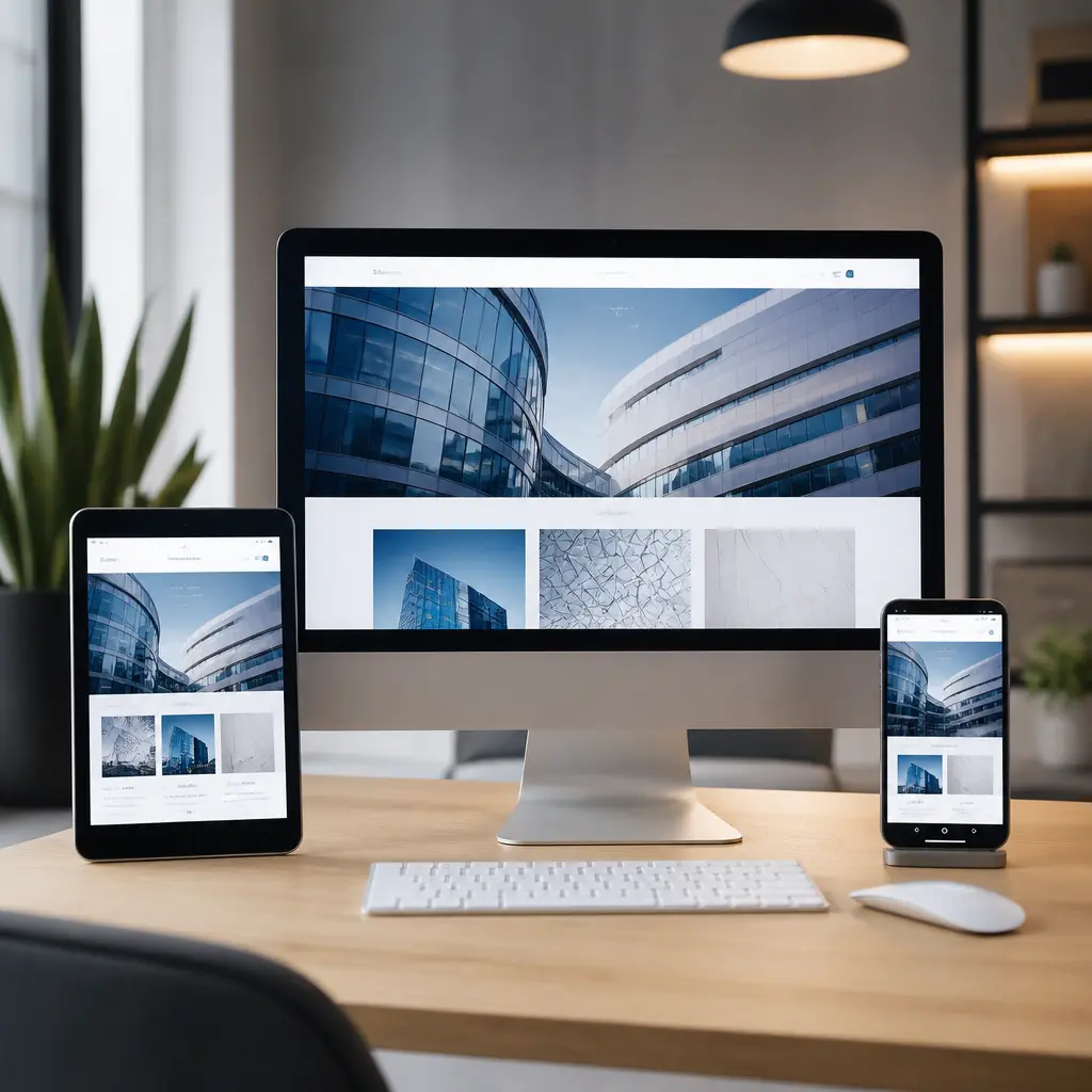 Business website displayed on desktop, tablet and mobile devices