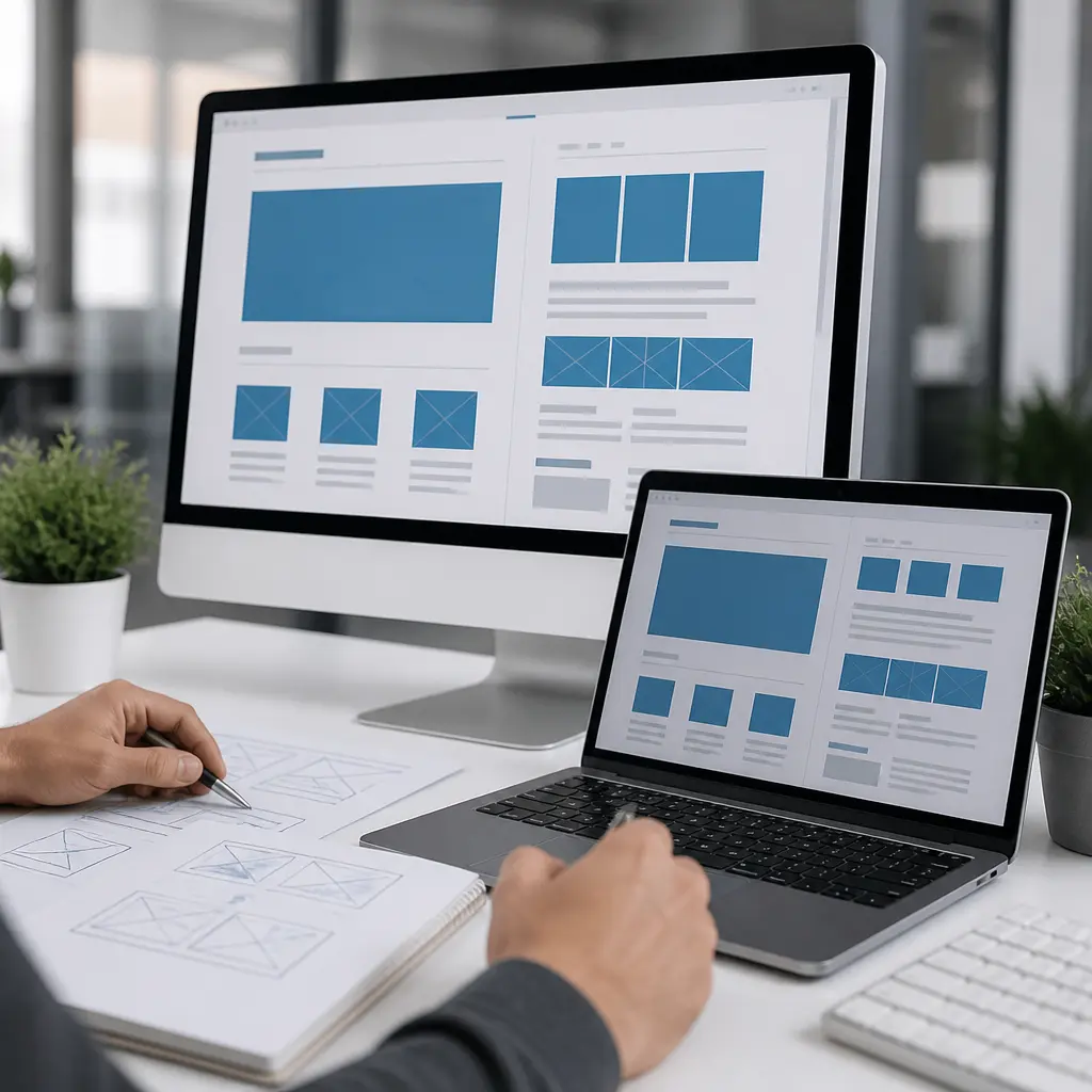 Website planning and page structure on a designer’s screen