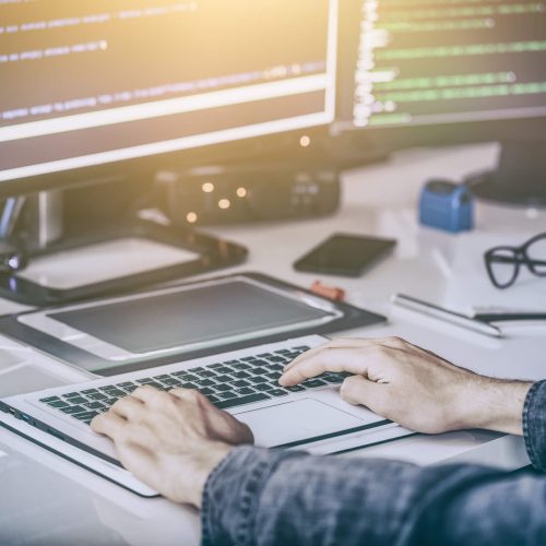 man working on laptop